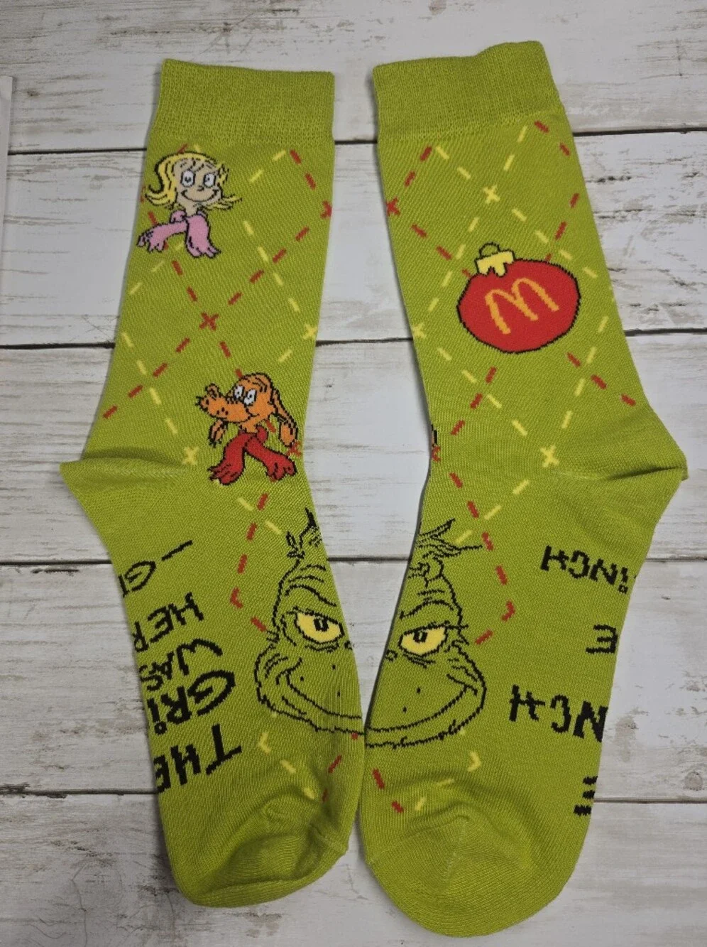McDonald's Grinch Crew Socks for Men - Lime Green Holiday Design